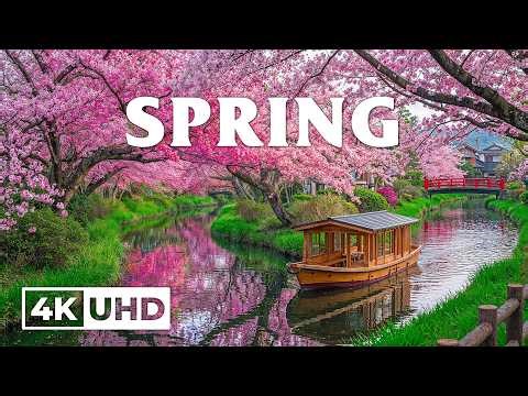 Spring Flower 4K 🌸 Flower Fields, River Paths & Relaxing Piano Melodies in Blooming Nature