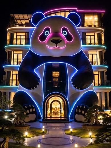 🐼✨ Panda Building – Rebirth under the night light