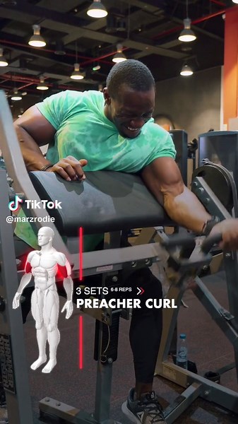 TARGET MUSCLE: Brachialis (Highlighted In Red) SYNERGISTS (SUPPORTING MUSCLES): Biceps Brachii (long or outer head) and Brachioradialis (Highlighted In Green) MECHANICS: Isolation Movement FORCE: Pull SET-UP - Sit on the preacher machine and grab the handle-bar with one arm. - Use a supinated-grip (turn your pam upward) and rest the upper portion of your arm on the flat bench. EXECUTION - Inhale as you lower the handle-bar until your arms is almost fully extended. - Exhale as you curl the handle