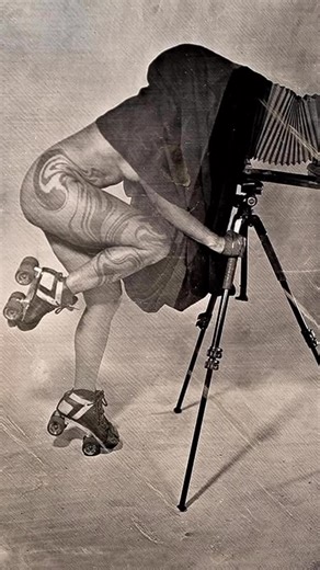 Britt Bradley on Instagram: "I’ve shipped 164 books so far—close to halfway through this whole wild operation—and it has me thinking about the day I created my artist portrait for Jamnesia. I needed something that held all my roles at once: derby skater, artist, historian… and the woman unhinged enough to try wet plate self-portraiture, naked, on skates. Hard? Yes. Chaotic? Absolutely. But completely, undeniably me."
