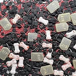 SE Si&Moos Goth Cake Decorations Edible Tombstones Bloody Bones Black and Red Sprinkles Halloween Sprinkles for Cake Decorating Halloween Cupcake Toppers 3 OZ