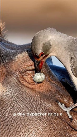 The Hippo Froze. The Bird Knew Exactly Where the Tick Was #shorts #oxpecker #animals