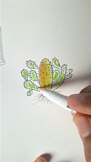 10s for cute Cactus drawing | 10 colors #shorts #art #cute #drawing