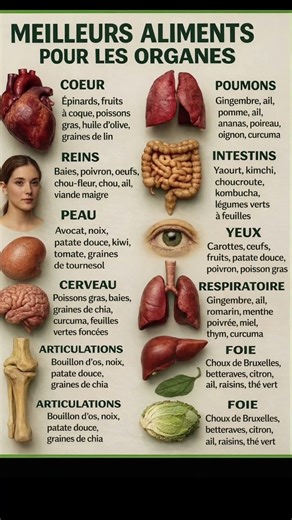 Meilleurs aliments pour les organes #SantéDesOrganes #NutritionSaîne #BienÊtre #Prévention