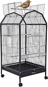 39.9" Wrought Iron Cockatiel Cage, W/Play Open Top & Stand, Bird Cage Small Gap for Small Birds Like Parrots Conure Lovebird Cockatiel Lovebirds Budgies