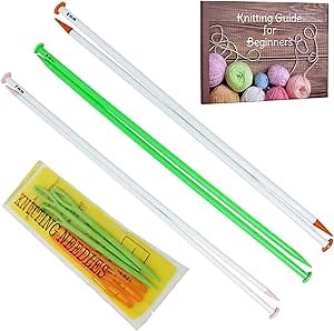 KnitPal 16-inch (40cm) Straight Knitting Needles Set for Large Projects - Long Plastic Knitting Needles - 3 US Sizes: 10.75/7mm, 11/8mm, 13/9mm - with eBook