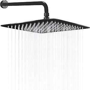 HarJue 12 Inch Rain Shower Head With 15 Inch Extension Arm, Stainless Steel Large Rainfall, Luxury Square-Waterfall Full Body Coverage-Easy to Install (Oil Rubbed Bronze Black)