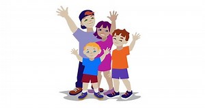 Animation of happy children waving.