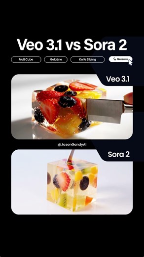 Gelatin Fruit Cube Slicing Test (Veo 3.1 vs Sora 2) #sora2 #veo3 #aivideo