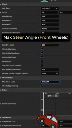 Max Steer Angle Front Wheels 🛞 #unrealengine #gamedevblog #ue5 #3dgamedevelopment #tutorial #cars