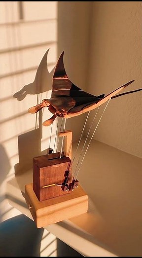 Mesmerizing Wooden Manta Ray Automaton | Handcrafted Ocean Art
