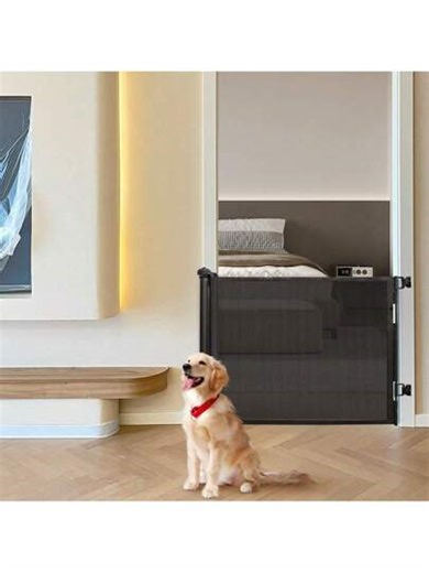 Barrière d'escalier à roulettes spécialement conçue pour les animaux domestiques, avec rideau en filet rétractable. Convient aux escaliers, aux portes et aux couloirs. Dimensions : 86 * 150 centimètres | SHEIN
