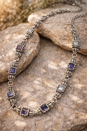 Vintage Avon SH Silver Tone Necklace With Purple Glass Stones – Statement Jewelry - Etsy