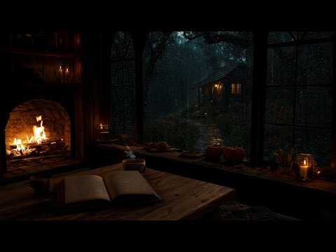 Midnight Rain Outside the Window 🌧 | Calm Night Ambience with Warm Fireplace for Deep Rest,Sleep