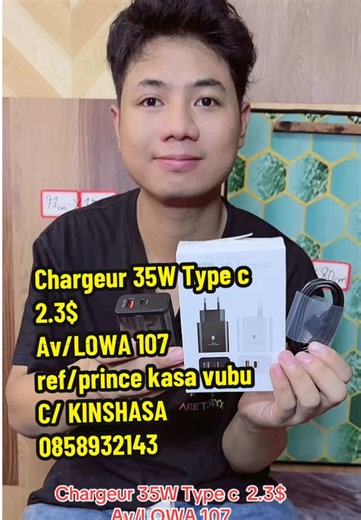 Chargeur 35W Type c 2.3$ Av/LOWA 107 ref/prince kasa vubu C/ KINSHASA 0858932143#pipiya #kinshasa @pipiyabusiness @pipiyabusiness1