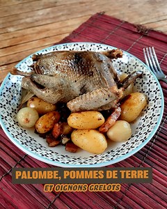 Recette de palombe, pommes de terre et oignons grelots ! Ingrédients : 3 palombes 12 oignons grelots ou - 500 gr de pomme de terre grenaille 10 cl de bouillon de volaille 10 cl d'Armagnac 150 gr de lardons fumés 3 feuilles de laurier sel et poivre matière grasse (graisse de canard ou autre) | Tous en cuisine avec Seb