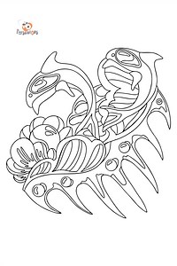 Scallop with dolphins and pearls - Dolphins coloring pages for Adults