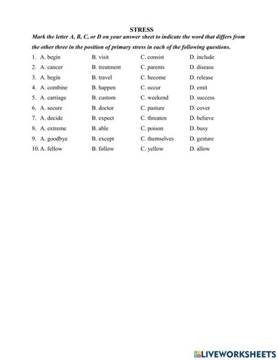 Stress - two syllable words worksheet