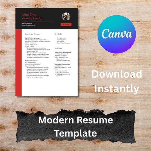 Modern Resume Template Canva Editable Professional Resume CV Design Printable Job Application Resume Digital Download - Etsy