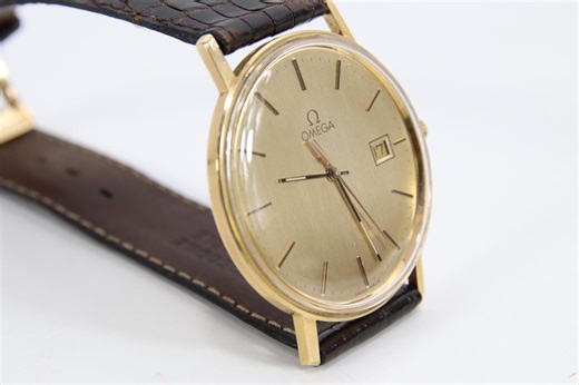 Omega 14k Yellow Gold Quartz Watch 1430 | 34mm Vintage Swiss Dress Watch | Date Window | Original Strap & Box | Serviced | Luxury Timepiece - Etsy UK