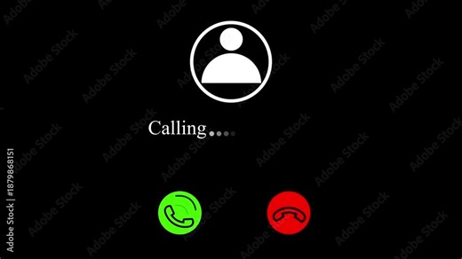Incoming call screen interface with user profile icon and calling text. Phone call layout with answer and decline action buttons. Call notification display for mobile device interaction