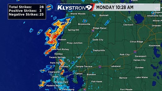 10:30 am: Klystron 9 is picking up on a line of thunderstorms that are moving into Hernando and Pasco Counties from the Gulf of Mexico. Expect heavy rain and lightning. | Spectrum Bay News 9 Weather