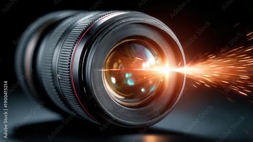 Professional camera lens capturing stunning light burst