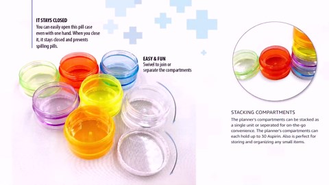 Deke Home - Stackable Pill Organizer (2 Pack), 7 Day Weekly Pill Box Tower with Twist Lock Compartments, BPA-Free, Travel Medicine Holder & Vitamin Dispenser, Compact & Portable Case, Rainbow Colored