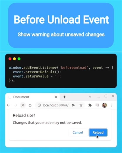 🔔Before Unload Event (Unsaved Change Alert) #css #javascript #html #webdevelopment #webdesign #alert