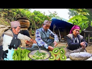 Village Life Vibe Grinding Corn on Stone Mill & Eating Fresh Garden Fruits