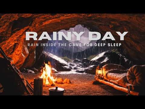 Cozy Mountain Shelter in a Rainstorm–Fall Asleep Quickly with Gentle Rain & Soft Fireplace Sounds🌧️