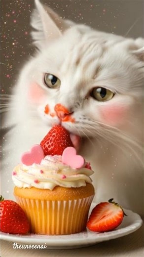 cat eat strawberry cupcake. #animals #DreamScreenAI #animation #shorts #short #cat #ai #viral #love