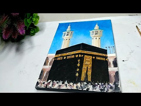Mini Canvas Painting !! Membuat Lukisan Makkah Ka'bah Musim Haji || Cat Air Acrylic