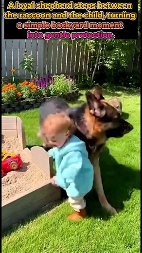 Backyard Loyal Dog Gently Guides Child Safety as Raccoon Appears #shorts #familymoments #petsandkids
