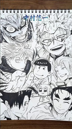 I drew 9 characters played by CV: Yuichi Nakamura in a unique one-shot style! 🤞🔥 #drawing #drawin...