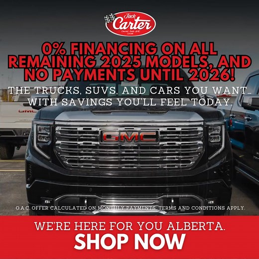 0% financing on all remaining 2025 models, and no payments until 2026! The trucks and SUVs you want, with savings today. | Jack Carter