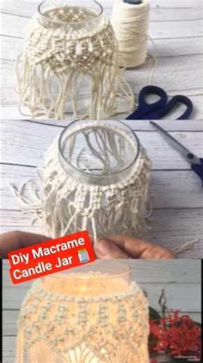 macrame CandleJar🕯️#Diy #short#macrame bottle wall hanging#MasonJar , macrame jar lantern tutorial