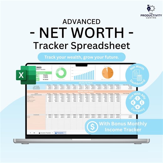 Advanced Net Worth Tracker Spreadsheet | Excel Finance Tracker | Monthly Income Tracker | Assets & Liabilities Tracker | Wealth Dashboard - Etsy
