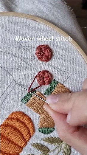 🍂 Embroider a Cozy Fall Flower – Woven Wheel Stitch Tutorial #embroidery #tutorial #diy #craft #fall