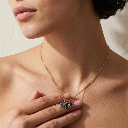 Leaf Birthstone Necklace With Box Chain, Marquise Birthstone Necklace, Anniversary Family Gift, Birthday Gift, Grandma Gift, Gift for Women - Etsy