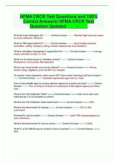 Latest hfma crcr test questions and 100 correct answers hfma crcr test question updated video