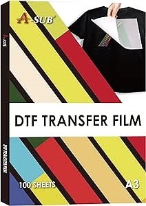 A-SUB DTF Transfer Film A3(11.7x16.5 Inch) - 100 Sheets Double Sided Matte DTF Transfer Film for Sumblimation or DTF Inkjet Printer, Direct to Film PET Transfer Paper for T Shirts Textile
