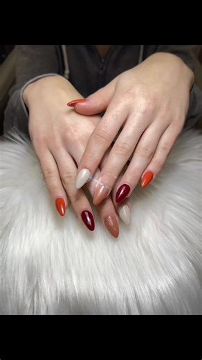 Those nails are 🔥💅—perfect Thanksgiving vibes with that warm fall palette of orange, burgundy, beige & grey! 🎨🦃 #nailsalon #nail #nailart #nailtech #nailsartvideos 19107 West Rd, Woodhaven, MI 48183