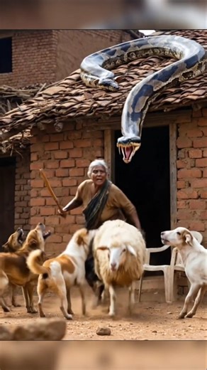 Giant Python Attacks Sheep on Village Rooftop! 😱