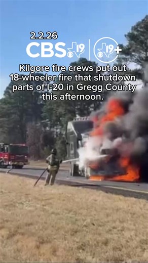 CHECK THIS OUT: Kilgore fire crews tackled a huge 18-wheeler fire that shut down parts of Interstate 20 in Gregg County Monday afternoon. The interstate has since reopened. FULL VIDEO: https://www.cbs19.tv/video/local/kilgore-fire-puts-out-18-wheeler-fire-/501-A573FEF8-E502-47C5-BCF8-A058B8618A0F?utm_medium=social&utm_source=facebook_KYTX_CBS19 | KYTX CBS19