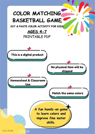 Basketball Color Matching Game | Cut and Paste Activity (PDF Pattern Ages 4-7) - Etsy
