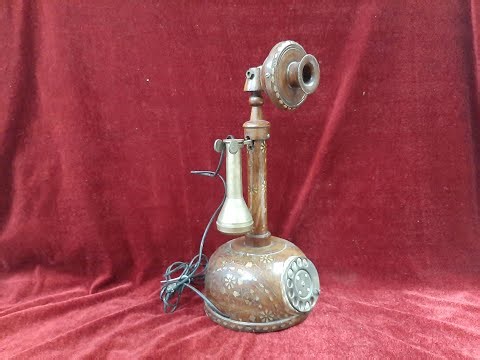 Vintage Antique Wooden Candlestick Rotary Dial Telephone