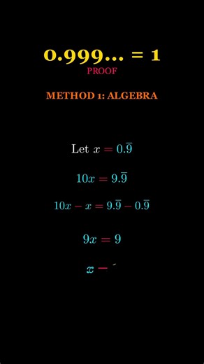 0.999... = 1 — Proven 3 Ways (Your Brain Will Break) 🤯 #math #shorts