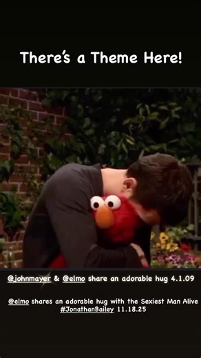 Mimi on Instagram: "♥️🥰♥️🥰 @elmo, you’re the envy of every person who would love to hug these two wonderful, handsome guys! Sigh You’re also an inspiration and have been for many, many years! ♥️♥️ #Elmo #JohnMayer #JonathanBailey #Hugs #November182925"