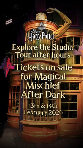 Tickets for Magical Mischief After Dark are now on sale! ✨ Explore the Studio Tour after hours and uncover the secrets behind your favourite magical moments. Your ticket includes Butterbeer, cocktails (or mocktails) and a few tricks up our sleeve! 📅 13th and 14th February ✨ Book your tickets now! Who knows what mischief you’ll stumble across: https://wbstl.co/Magical-Mischief-After-Dark | Warner Bros. Studio Tour London